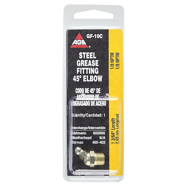 Ags Steel 45 Degree Grease Elbow, 1-3/64 Length, Male (1/8-27 NPT), 1/card GF-10C - main
